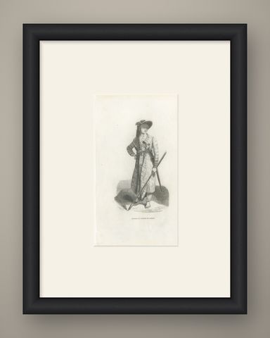 Javanese Man in War Dress, Antique Wahlen Costume Print, 1843-1844, shown framed