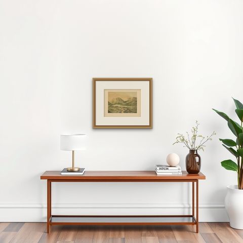 Antique Print of Desa Simpoengan 'Indonesia' by M.T.H. Perelaer, 1888, shown framed on a wall, true to size