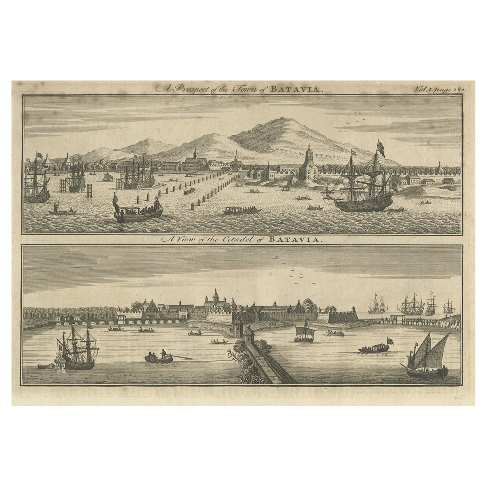 Antique Print of Batavia 'Jakarta', in the Dutch East Indies, 1744