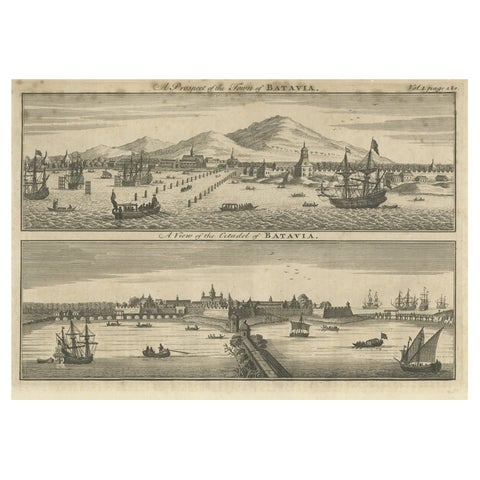 Antique Print of Batavia 'Jakarta', in the Dutch East Indies, 1744
