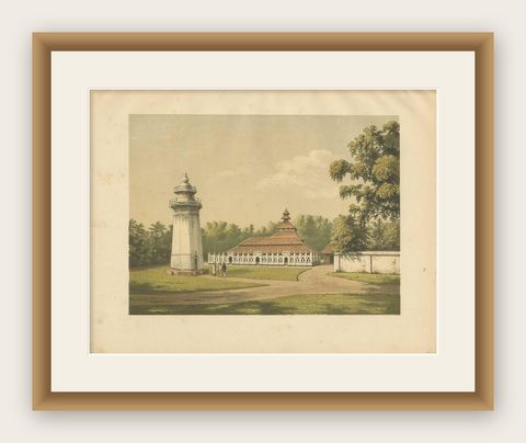 Antique Print of a Scene on Java by M.T.H. Perelaer, 1888, shown framed