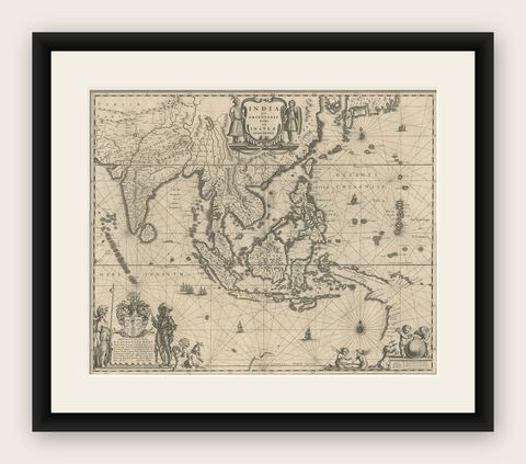Map of Southeast Asia, Extending from India to Tibet & Japan to New Guinea, 1640, shown framed