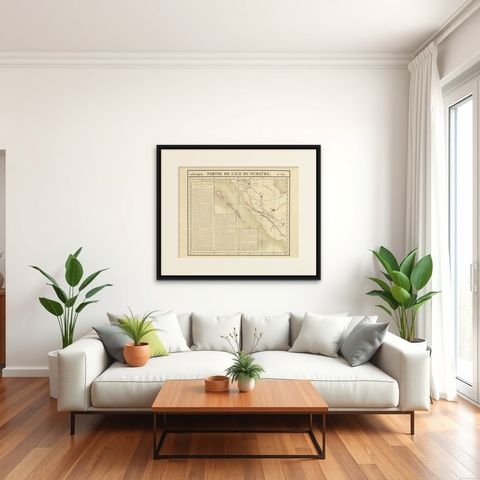 Antique Map of West Sumatra by P.M.G. Vandermaelen, 1827, shown framed in a room, true to size