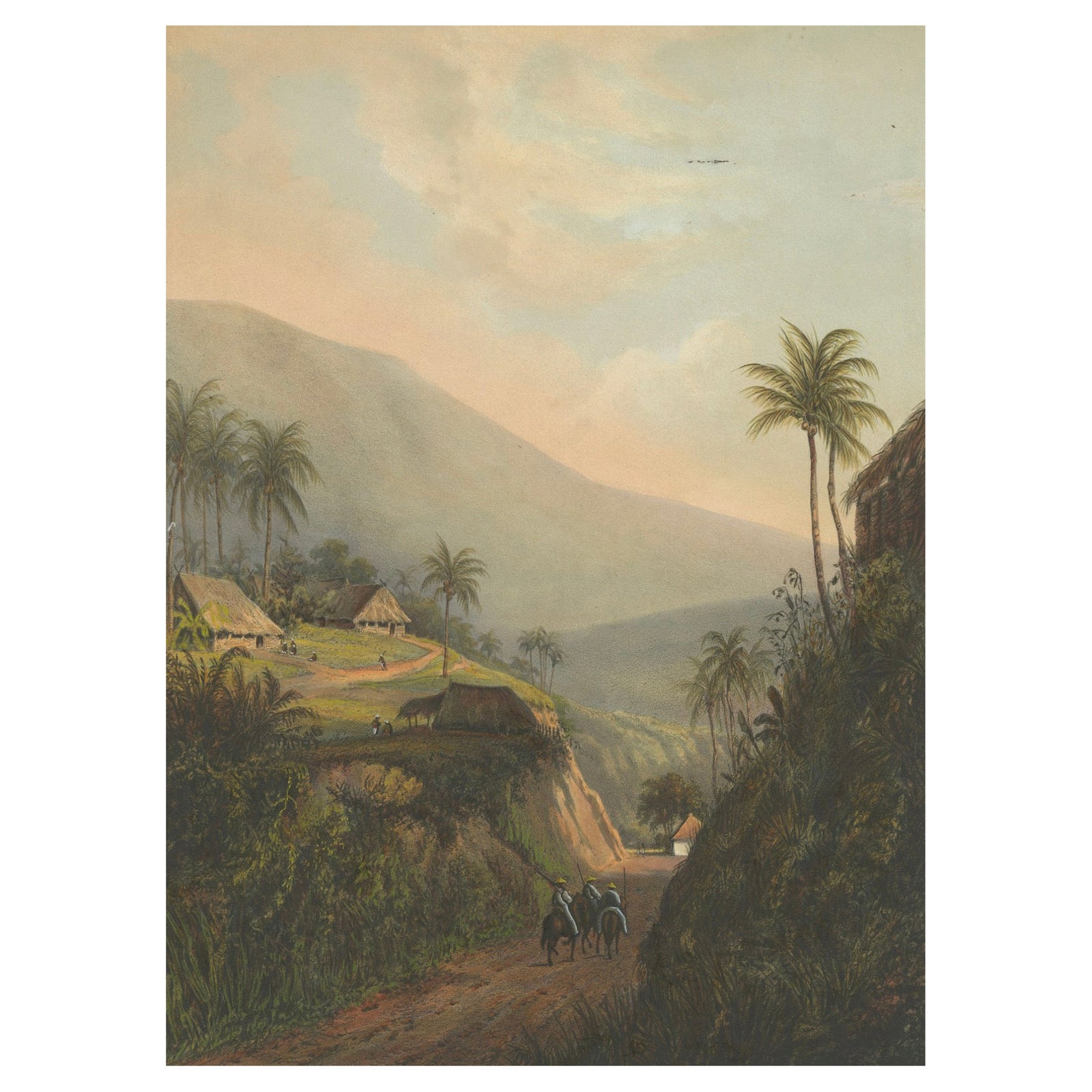 Mountain Road to the Salak Valley, Java, Colonial Landscape Lithograph, 1872