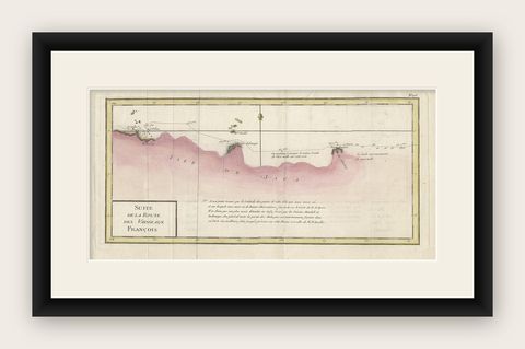 Antique Map of the Routes of Jean-françois de Galaup to Asia, 1787, shown framed