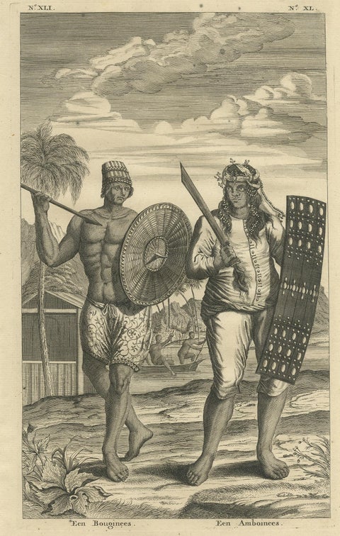 Antique Print of a Buginese and Ambonese Man by Valentijn, 1726, view 2