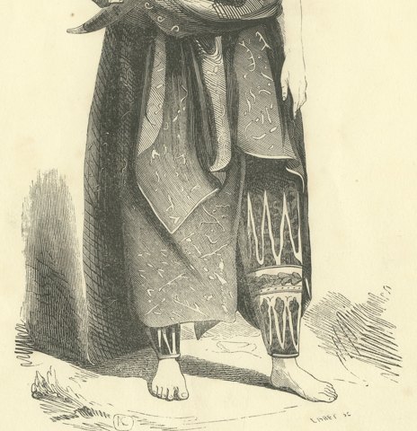 Javanese Man in Court Dress, Antique Wahlen Costume Print, 1843-1844, close-up 2