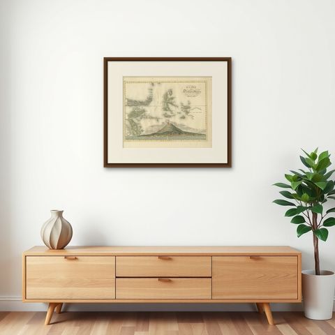 Antique Map of the Ternate Islands by Van den Bosch '1818', shown framed on a wall, true to size