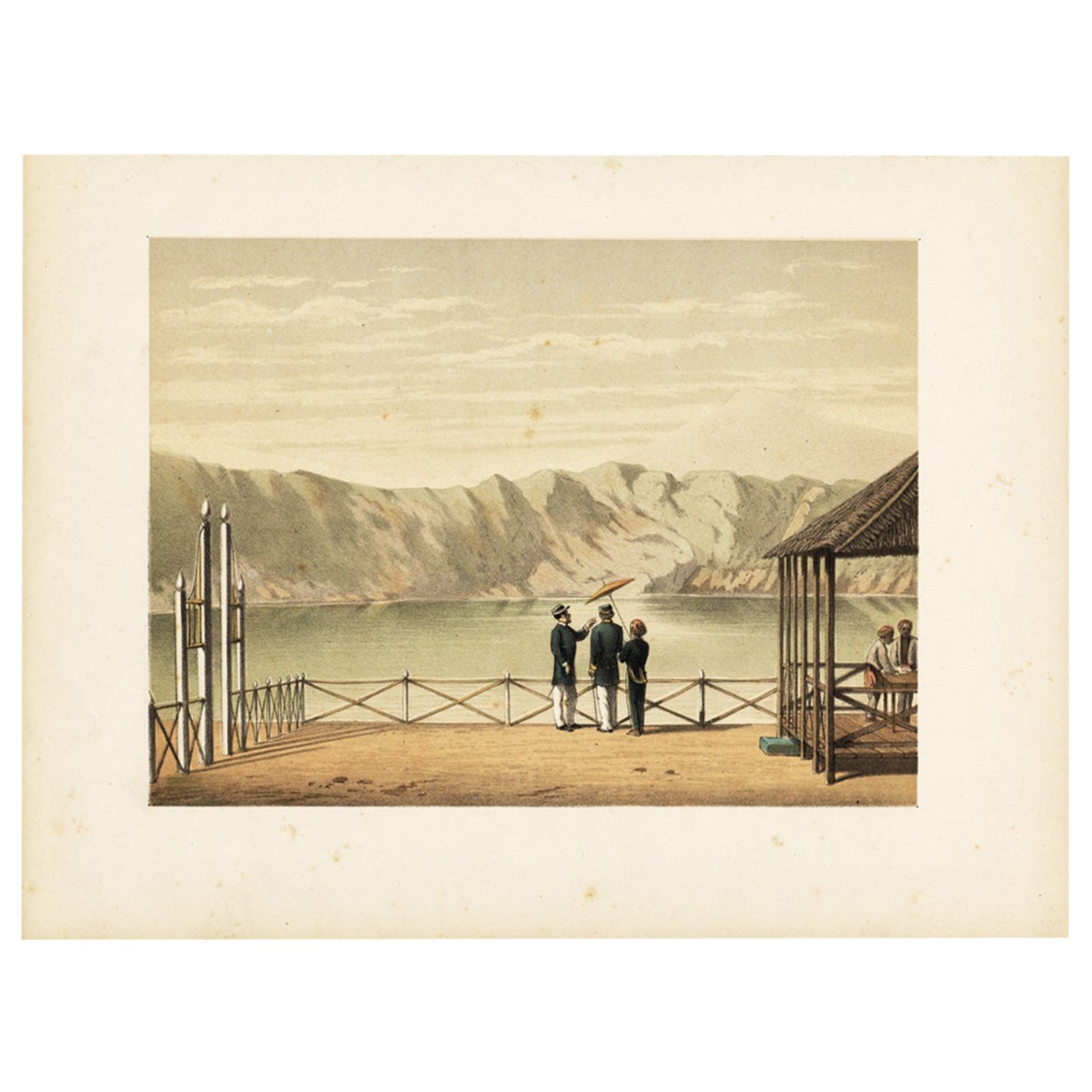 Antique Print of the Crater Lake on Java in Indonesia, 1888