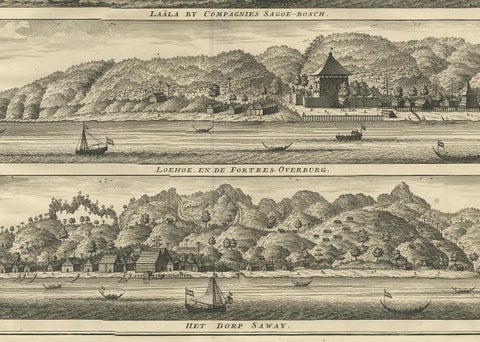 Antique Print with Three Views of Ambon by Valentijn, 1726, view 4