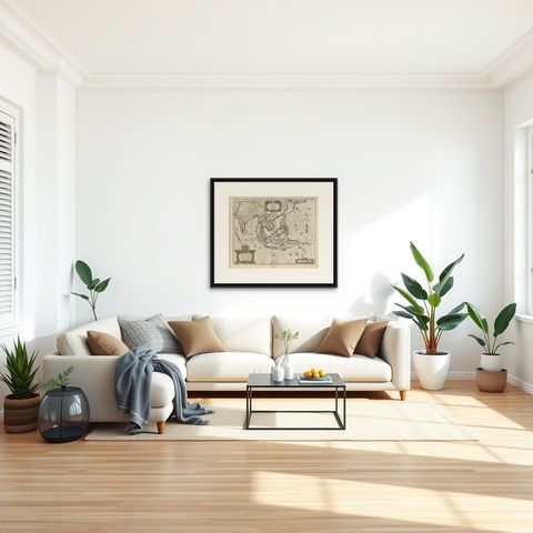 Old Antique Map of the East Indies and Southeast Asia, ca.1644, shown framed in a room, true to size