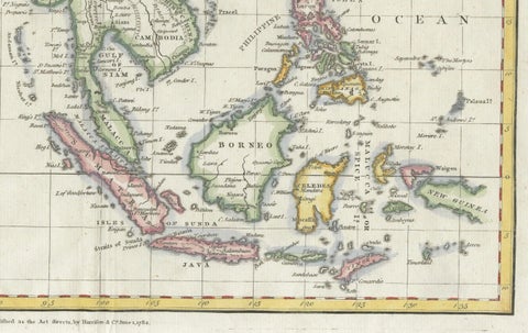 1782 Map of the East Indies, India, Siam, Philippines, Java, Borneo, Ganges, close-up 5
