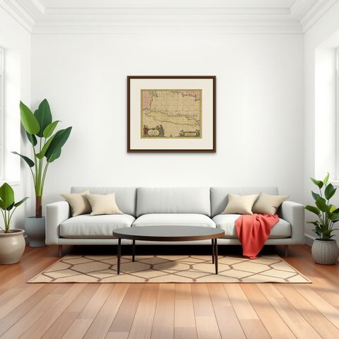Antique Map of Java in The Dutch East Indies, Now Indonesia, c.1690, shown framed in a room, true to size