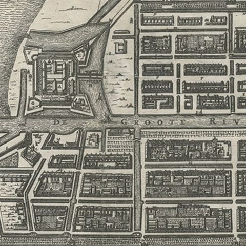 Antique Plan of the Castle & City of Batavia 'Jakarta' on Java, Indonesia, c1669, close-up 2