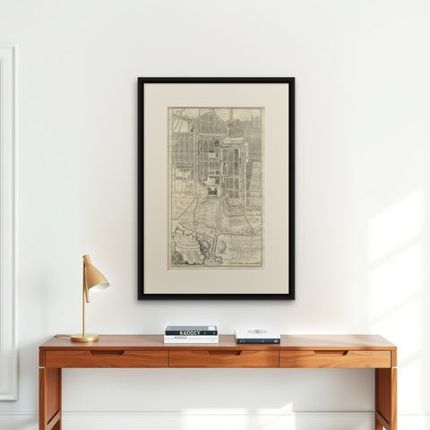 Antique Plan of Batavia by Van Krevelt, circa 1780, shown framed on a wall, true to size