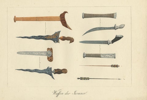 Decorative Antique Print of Traditional Weapons of the Javanese, Indonesia, 1830, view 3