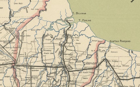 Deli Railway System Map, East Sumatra, Deli Spoorweg Maatschappij, c.1910, close-up 2