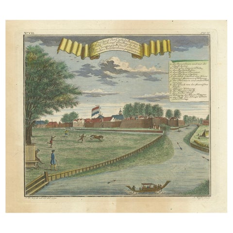 Batavia Castle and Parade Ground, Hand-Colored Engraving by J.W. Heydt, 1738