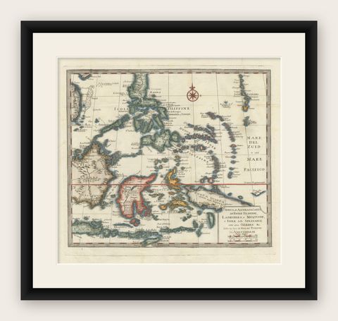 Antique Map of the Philippines & Eastern Indonesia: Spice Islands by Tirion 1738, shown framed