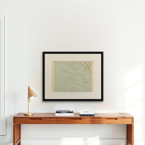 Antique Map of the Region of Bengkulu in Indonesia, 1900, shown framed on a wall, true to size