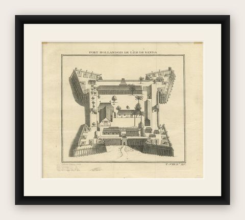 Antique Print of the Dutch Fort on Banda by Tardieu 'circa 1750', shown framed