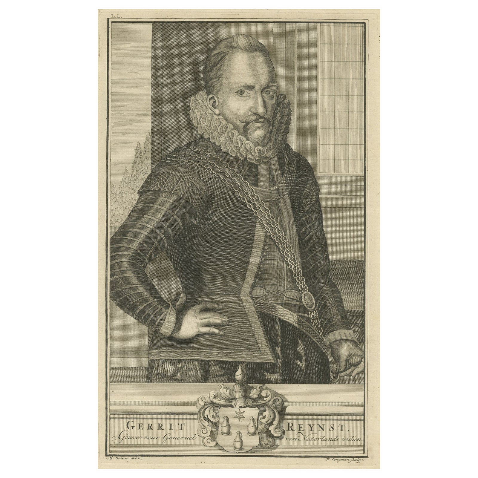 VOC Governor Gerrit Reynst: A Dutch Master of Colonial Trade, 1724 Engraving
