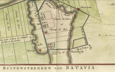 Map of Batavia’s Surroundings with Early Reference to Jakarta, Indonesia, c.1770, close-up 2