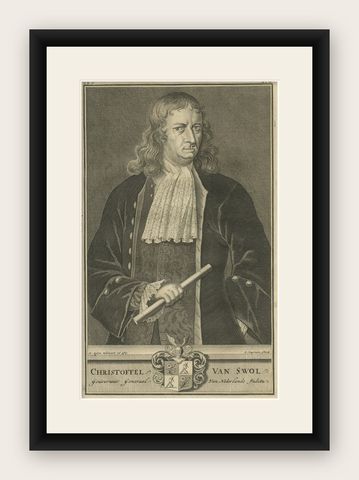 Engraving of Distinguished Governor-General of the VOC Christoffel van Swol 1724, shown framed