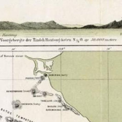 Antique Map of Eastern Borneo, Indonesia with Views of Mountain Ranges, c.1875, close-up 2