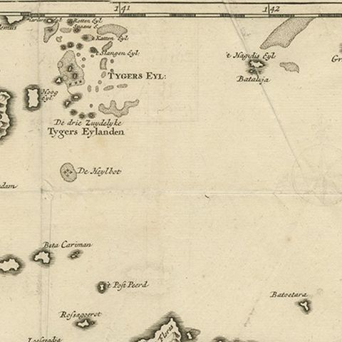 Antique Map of the Banda Islands in Indonesia by Valentijn, 1726, close-up 1