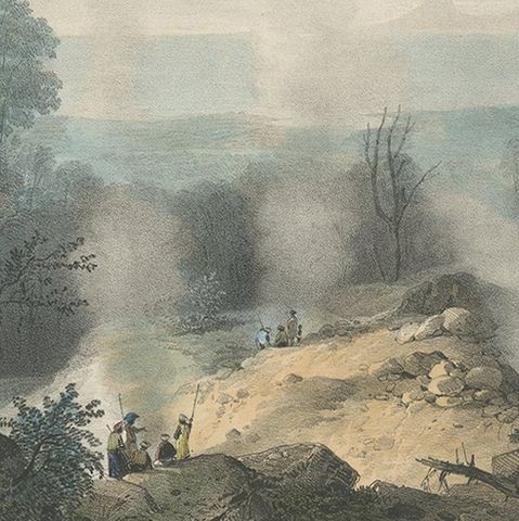 Antique Print of the Crater of Pulu-Sari, Indonesia, c.1845, close-up 2