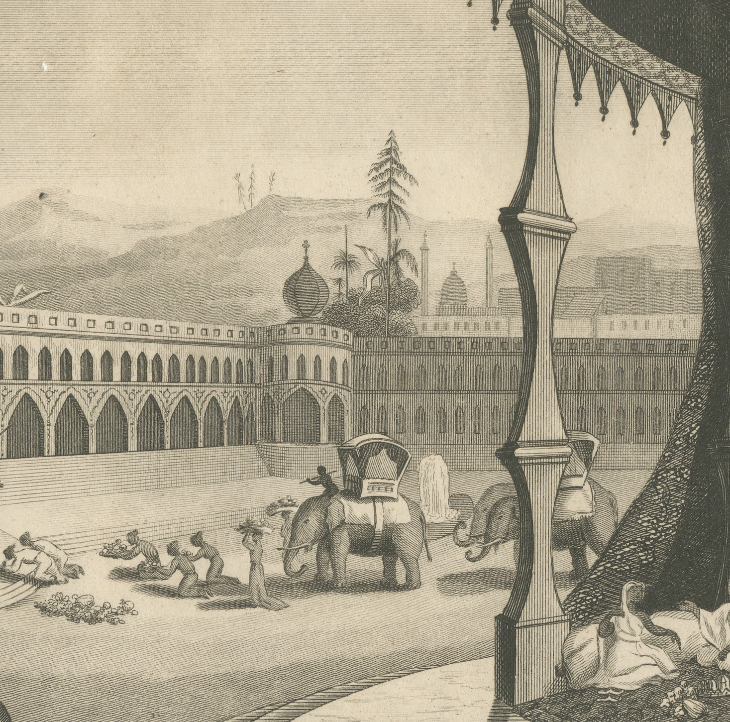 Scene in the East Indies, Offerings to the Great Brahma, Engraving, circa 1820, view 5