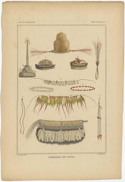 Print with Papua Decoration 'New Guinea, Indonesia' by Temminck, circa 1840, view 3