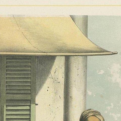 Antique Print of Javanese Stableboys by Van Pers, circa 1850, close-up 1