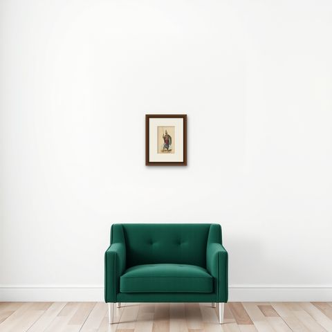 Antique Costume Print of an Inhabitant of Rote Island by Wahlen, 1843, shown framed on a wall, true to size