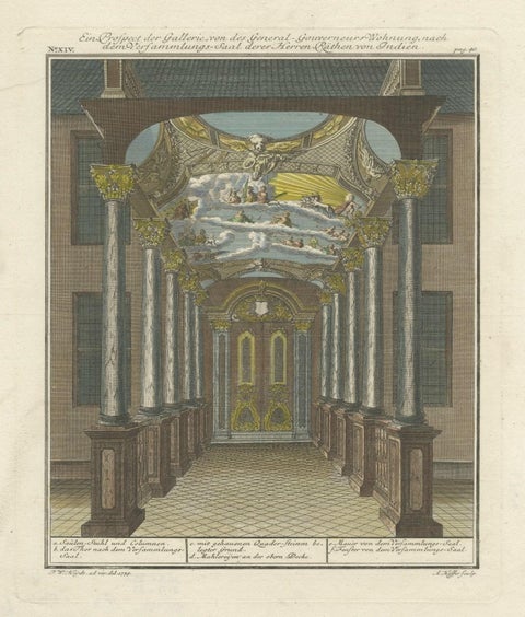 Print of the Interior of the Governor General's Home on Java (Indonesia), 1739, close-up 1