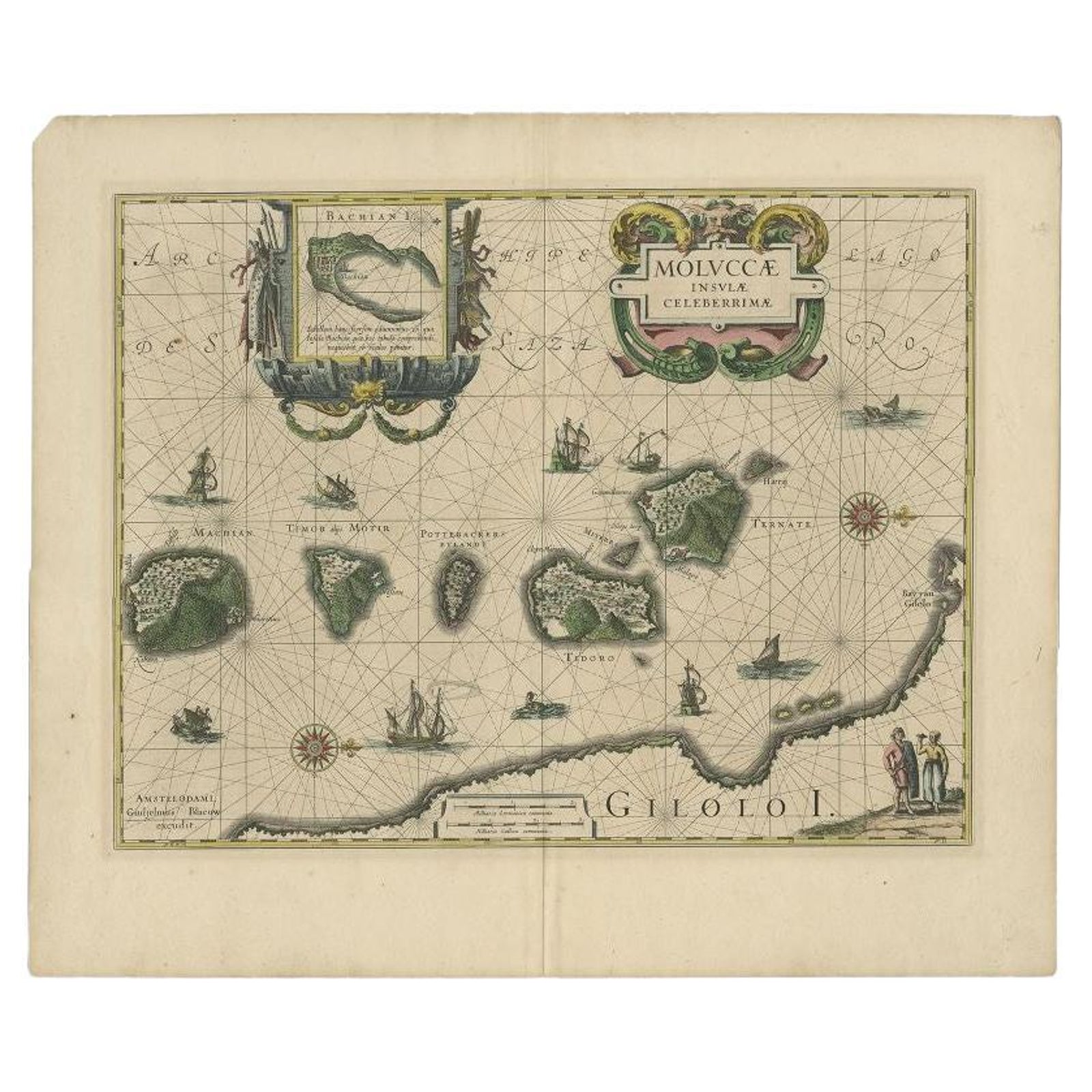 Antique Map of the Maluku Islands by Blaeu, c.1640