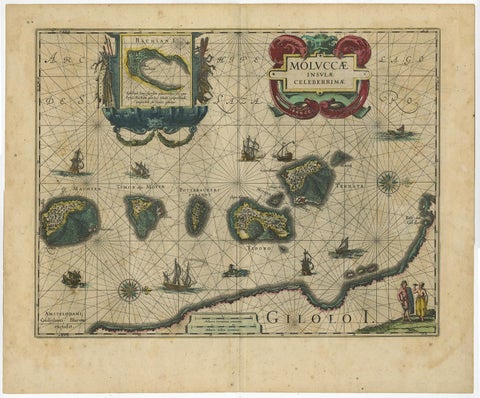 Decorative Map of the Spice Islands in the Mollucas, Indonesia, ca.1640, view 2