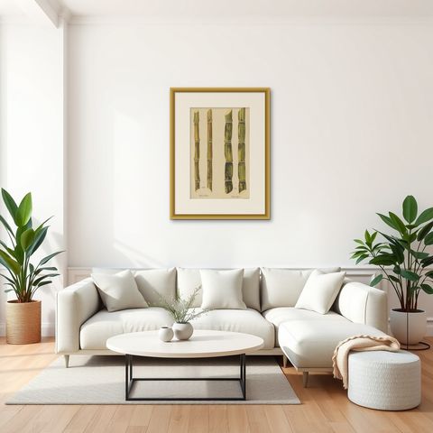 Antique Sugarcane Chromolithograph, Teboe Rotan and Teboe Alfoere, 1892, shown framed in a room, true to size