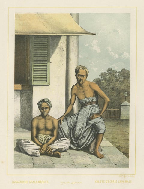 Antique Print of Javanese Stableboys by Van Pers, circa 1850, view 3