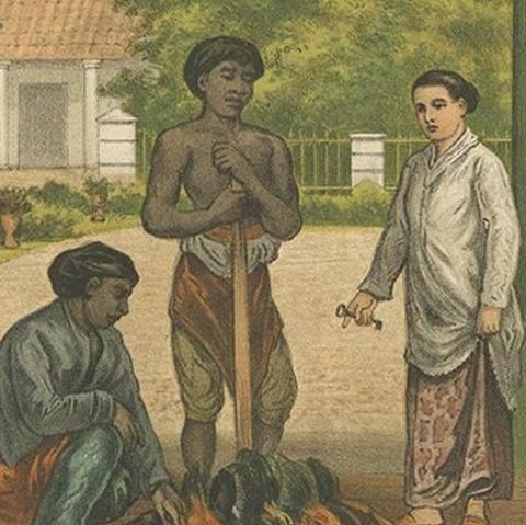Antique Print of a Native Chicken Salesmen in Batavia 'Java, Indonesia', close-up 2