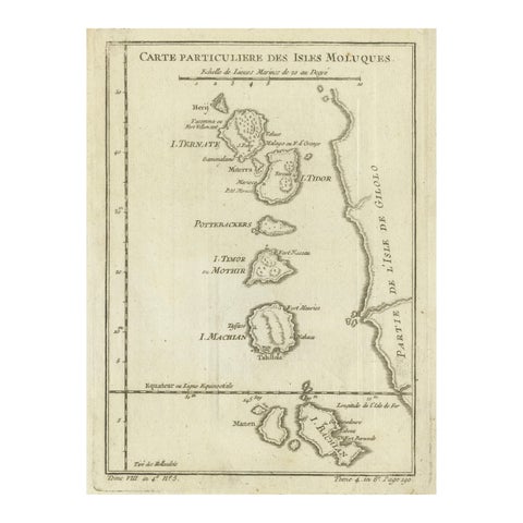Antique Map of the Moluccas (Maluku Islands), Indonesia, Bellin, 18th Century