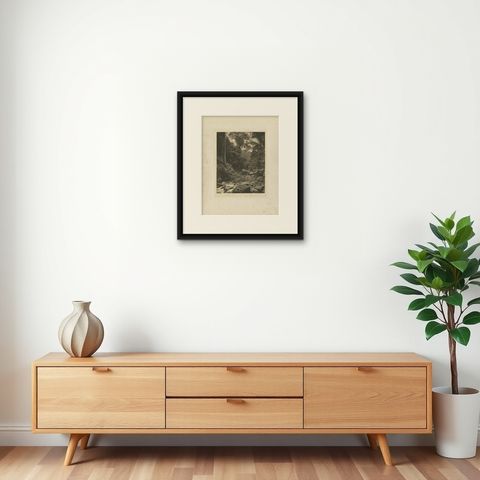 Antique Print of the Jungle and Sungai Belawan River by Kleingrothe, c.1910, shown framed on a wall, true to size