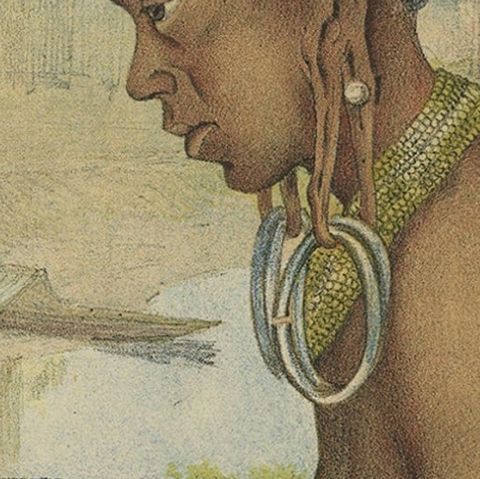 Antique Print of a Tring Dayak Woman from Borneo Island, Indonesia, 1881, close-up 2