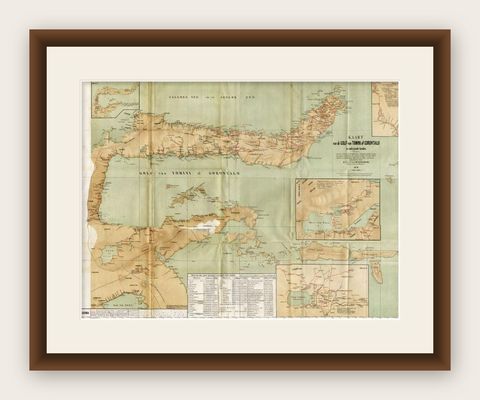Antique Map of the Gulf of Tomini by Winkler Prins, 1878, shown framed
