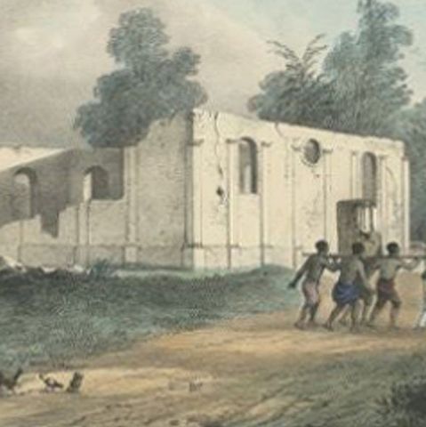 Antique Print of a Church in Saparoea, Indonesia, circa 1845, close-up 2