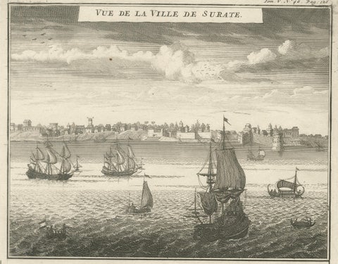 Antique View of Surat & Plan of Batavia, VOC India & Indonesia, Chatelain, 1719, close-up 1