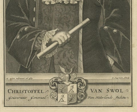 Engraving of Distinguished Governor-General of the VOC Christoffel van Swol 1724, close-up 2