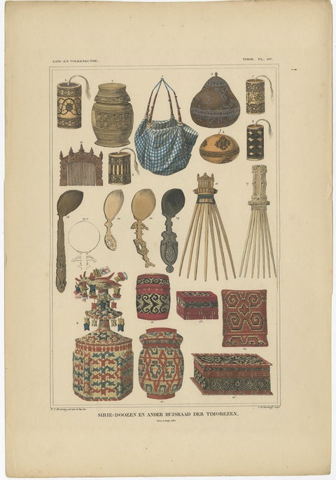 Antique Print with Various Furniture of Timor ‘Indonesia’, Temminck, circa 1840, view 3