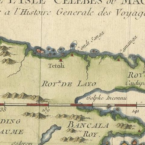 Antique Map of Celebes 'Sulawesi, Indonesia' by Bellin, ciarca 1755, close-up 1